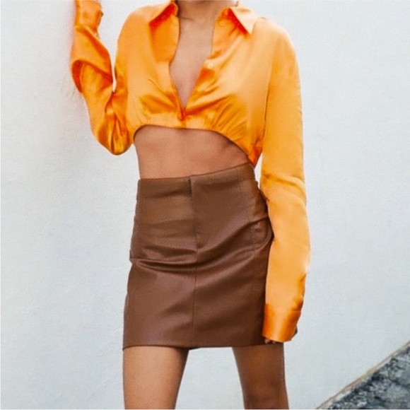 Zara Dresses & Skirts - Brand new zara minimalist faux leather Brown Mini Skirt
